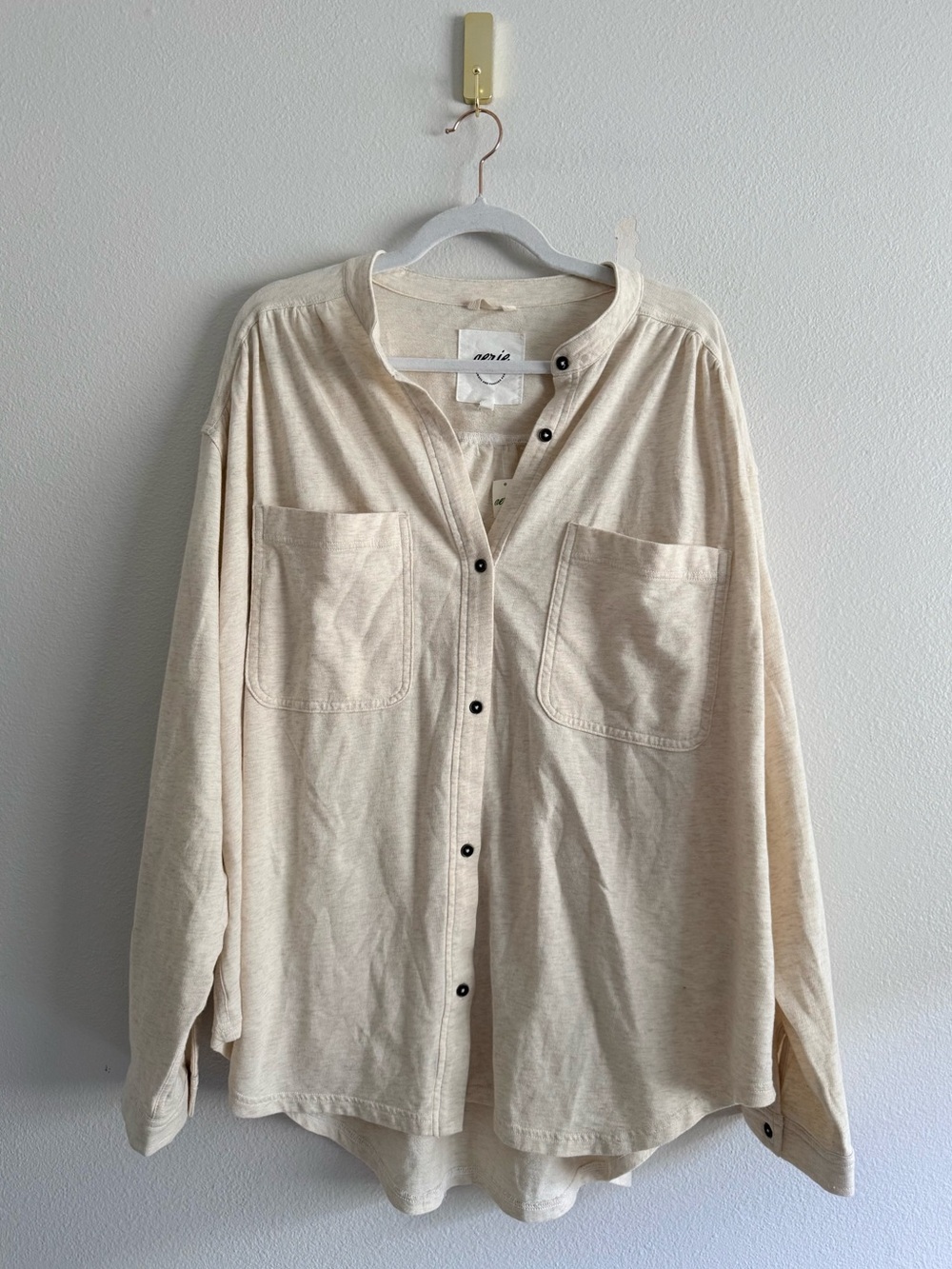 Aerie Roll With It button-down cream Lightweight Fleece Shirt Sz L NWT